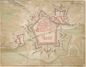 Béfort 1706 : plan aquarellé des fortifications de Belfort en 1706.