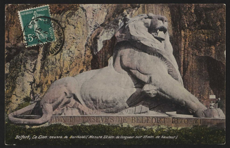 Belfort - Le Lion, œuvre de Bartholdi (mesure 22 m de longueur sur 11 m de hauteur)