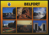 Multi-vues « Belfort » : la Savoureuse, le Lion, les jets d'eau, le square Lechten, la citadelle, les fresque Ernest Pignon-Ernest