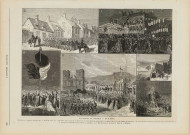 L'Univers illustré 16 août 1873, évacuation de Belfort, entrée des soldats français, réjouissances : pleine page de gravures