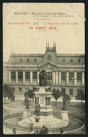 BELFORT - Monument des Trois sièges - Souvenir de l'inauguration - 15 août 1913