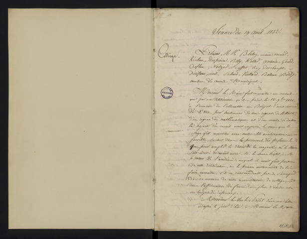 Registre des délibérations du Conseil municipal, 19/08/1832 - 23/11/1837