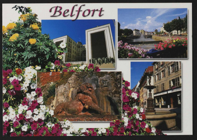 Multi-vues « Belfort » : la fresque Ernest Pignon-Ernest, la Savoureuse, le Lion, la grande fontaine