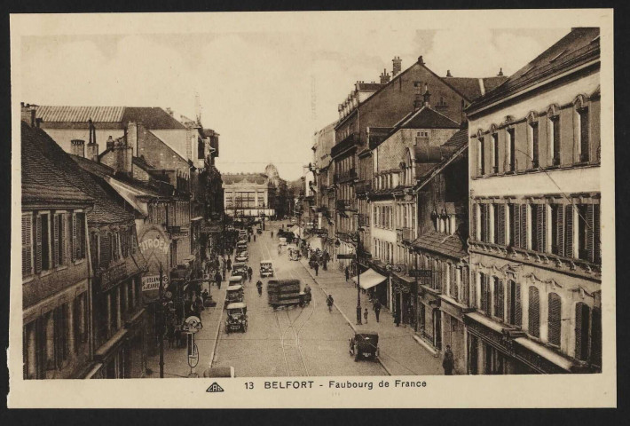 Belfort - Faubourg de France (vue en hauteur en direction du boulevard Carnot, garage Citroën)
