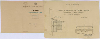 Construction d'un poste de police au faubourg des Vosges, hangars à bascule et à charbon : élévation et coupe (2 exemplaires sur calque - 1 brouillon papier).