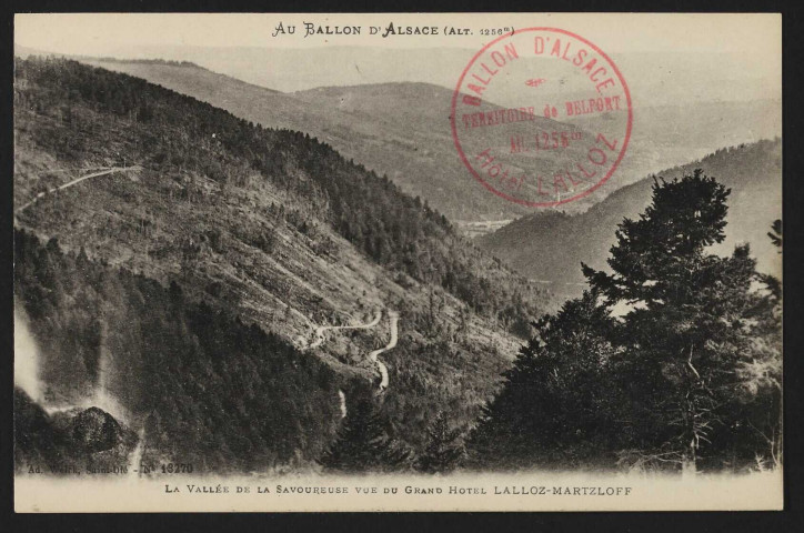 Au Ballon d'Alsace (alt. 1256 m) - La vallée de la Savoureuse vue du grand hôtel Lalloz-Martzloff