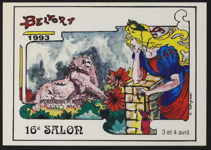 16è salon de la carte postale 3-4 avril 1993 (dessin de Louis Pellegrini) (2 exemplaires numérotés 1069 et 1144)
