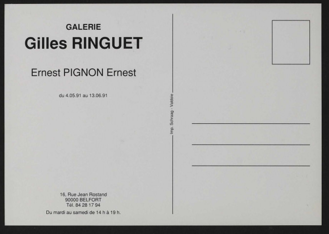 Galerie Gilles Ringuet - Ernest Pignon-Ernest, du 4 mai au 13 juin 1991, 16 rue Jean Rostand, Belfort