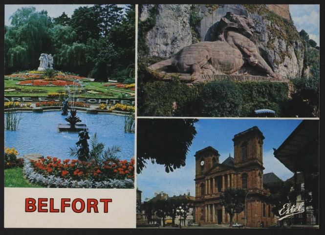 Multi-vues « Belfort » : le square Lechten, le Lion, la cathédrale Saint-Christophe