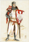 Renaud de Bougogne comte de Montbéliard, seigneur d'Héricourt et de Belfort, Dessin de Jérôme MarcheEssai de restitution en couleur de sa sihouette d'après son sceau équestre et son gisant conservé à l'abbaye de Beaume-les-Messieurs (Jura)