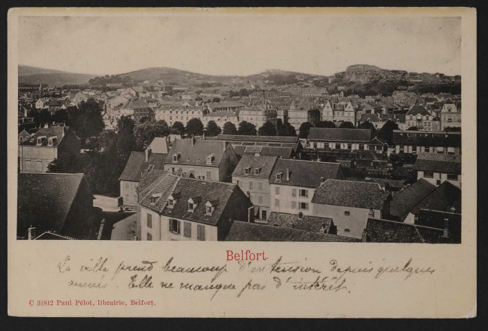 Belfort (vue générale prise depuis les hauteurs du faubourg de Lyon)