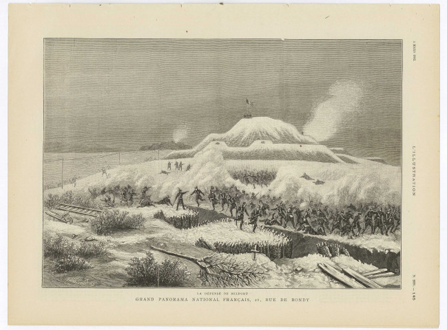 L'Illustration 4 mars 1882, Gravure pleine page, la défense de Belfort (grand panorama national)